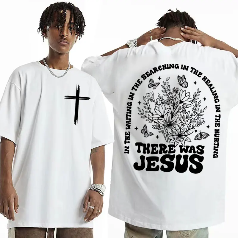 Es gab Jesus T-Shirt Blumen Christian ästhetische Kleidung T-Shirt Männer Frauen Mode Trend hochwertige T-Shirt Streetwear