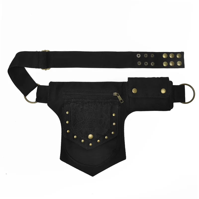 Женская поясная сумка в стиле средневековый панк в стиле стимпанк из искусственной кожи в мотоциклетном стиле, поясная сумка в стиле ретро для спорта на открытом воздухе, регулируемая поясная сумка