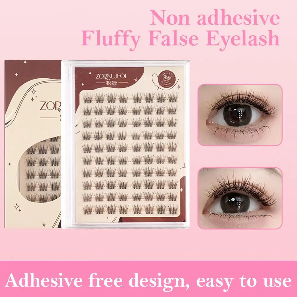 Nuove ciglia finte senza colla, ciglia a grappole pigre Princess a coda di pesce, stelo trasparente, capacità riutilizzata naturale 48 Larg X5L9