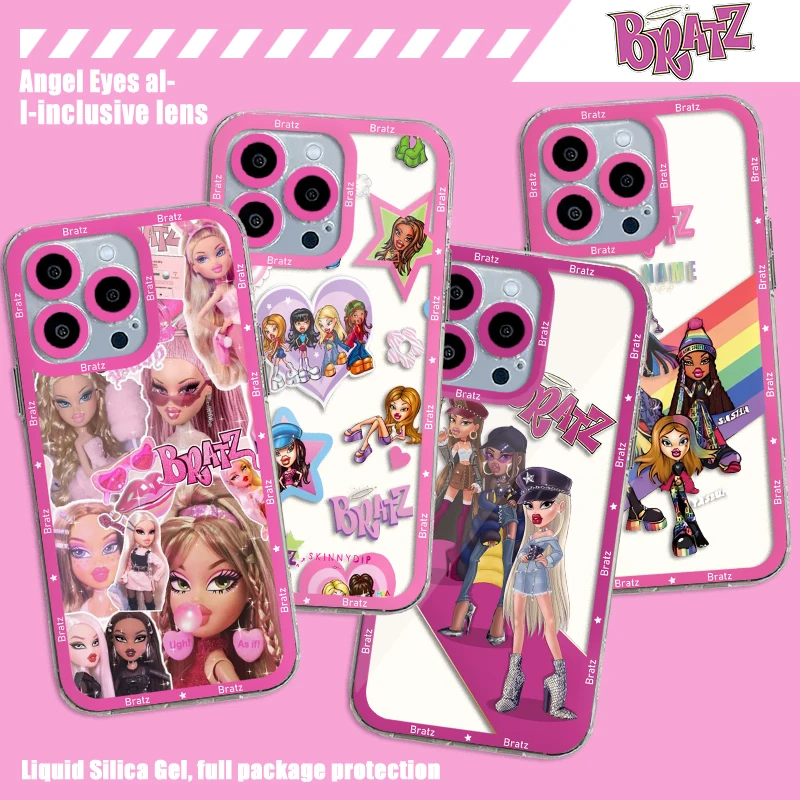 Cute Pink Bratz Doll Phone Case For iPhone 15 14 13 12 11 Mini Pro Max X XR XSMax 6S 6 7 8 Plus SE20 Transparent Cover