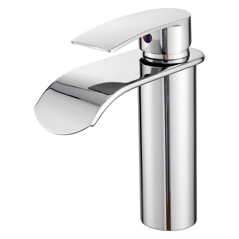 Stainless steel brushed waterfall washbasin faucet Hot and cold lead-free bathroom round basin faucet