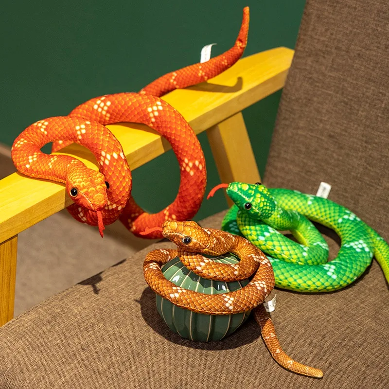 

80/110cm Snake Doll Stuffed Scary Animal Orange Brown Green Boa Plushie Like Real Decor Men Gift