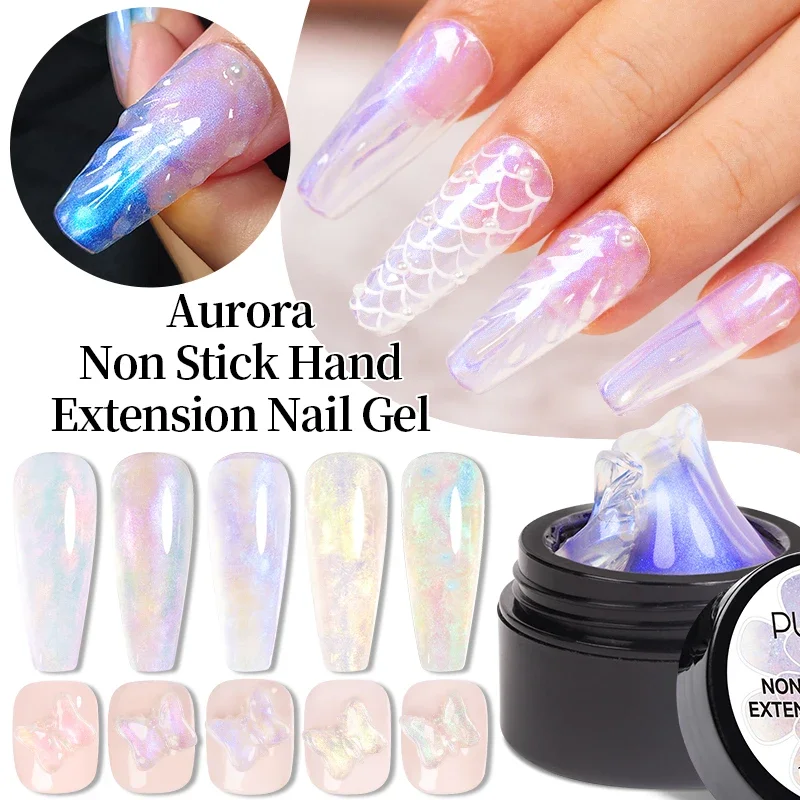 15ml Aurora Non Stick Hand Extension Nail Gel Polish Aurora Glitter Effect 3D Carving Manicure Semi-Permanant Nail Art Varnish