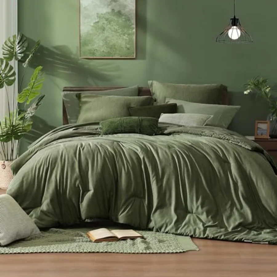 

Comforter Set - 7 Pieces Cationic Dyeing Bed in a Bag Bedding Sets with Comforter, Sheets, Pillowcases and Shams, Reversible Be