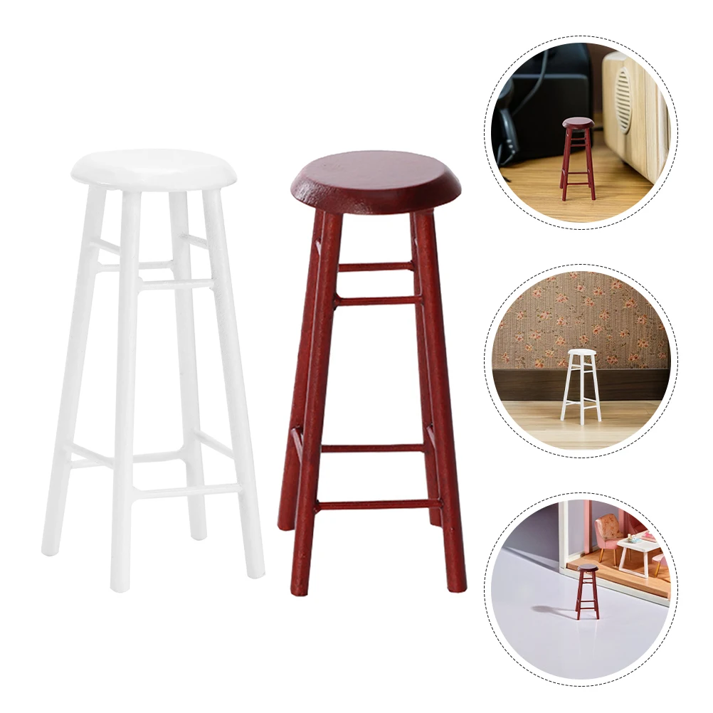

2pcs Miniature Bar Stool: Realistic Wooden Dollhouse High Stool For Mini Scene Craft Accessories Decor Fairy House Playroom