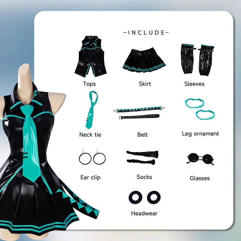 أسود أخضر ميكو تأثيري حلي شعر مستعار براءات الاختراع والجلود اللاتكس النساء فتاة موحدة فستان أنيمي هالوين كرنفال حفلة الزي om[8