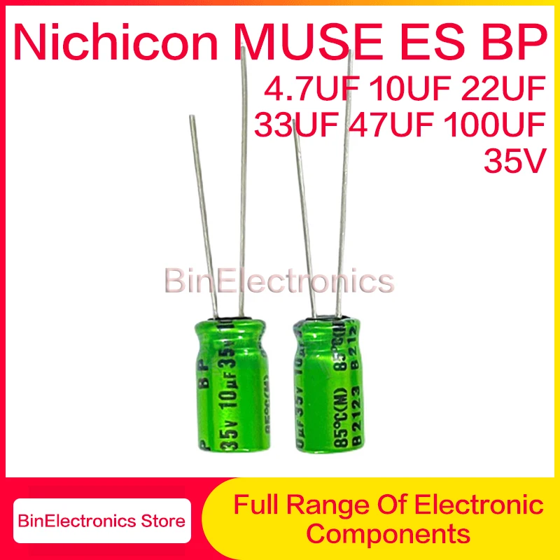 10Pcs 35V10UF Nichicon MUSE BP ES HiFi Audio Capacitor 4.7uf 10uf 470uf 35V Green Electrolytic capacitor Non Polar