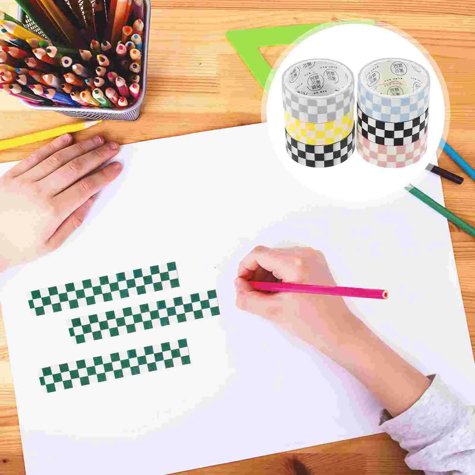 6 Rolls Retro Decor Colored Washi Tape DIY Scrapbook Tapes Stickers Japanese Paper Stationery Checkered Bulletin Board Border