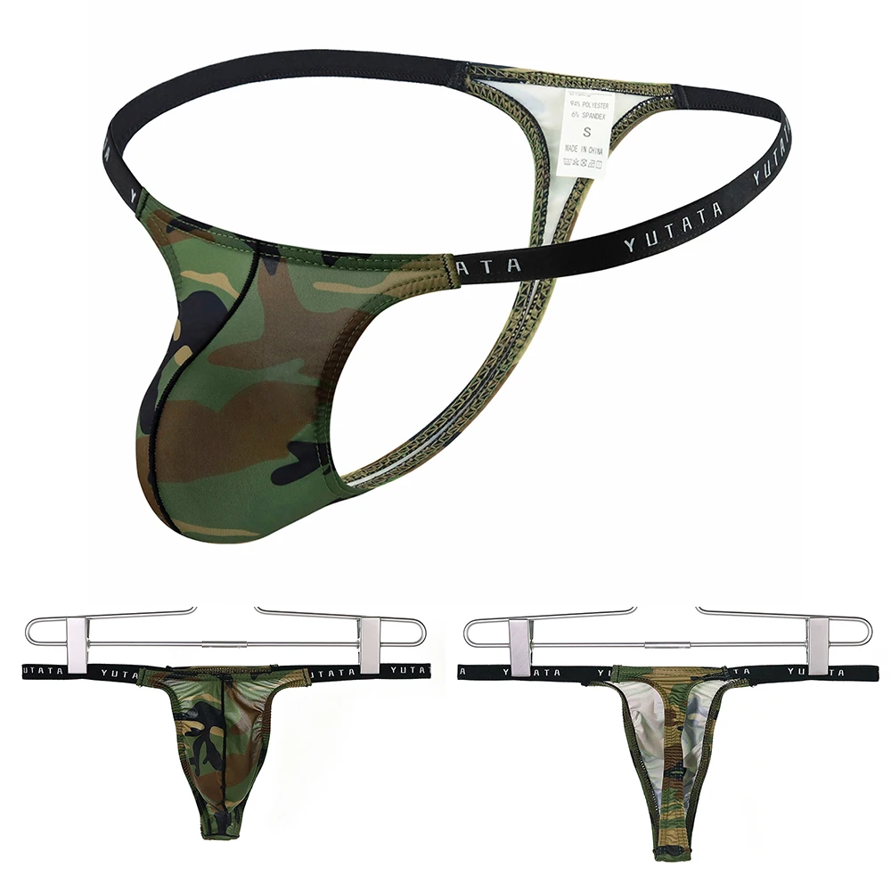 Camuflagem Baixa Cintura Respirável Tanga dos homens, Sexy G-String Bulge Pouch Calcinhas, Cuecas Gay, Roupa Interior, Cuecas Sissy, Secagem Rápida