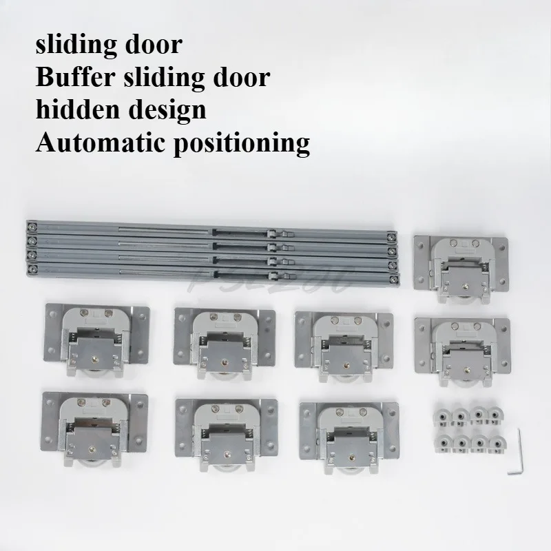 Living Room Sliding Door with Bidirectional Buffer Sliding Door Pulley Wardrobe Hidden Guide Rail Hardware Accessories