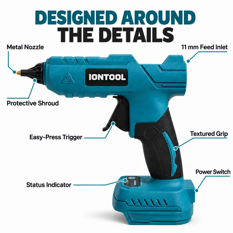 IONTOOL Cordless Hot Glue Gun 11mm Fast Heating Hand Tool for DIY Craft Household Maintenance Outdoor Repair Bare Unit