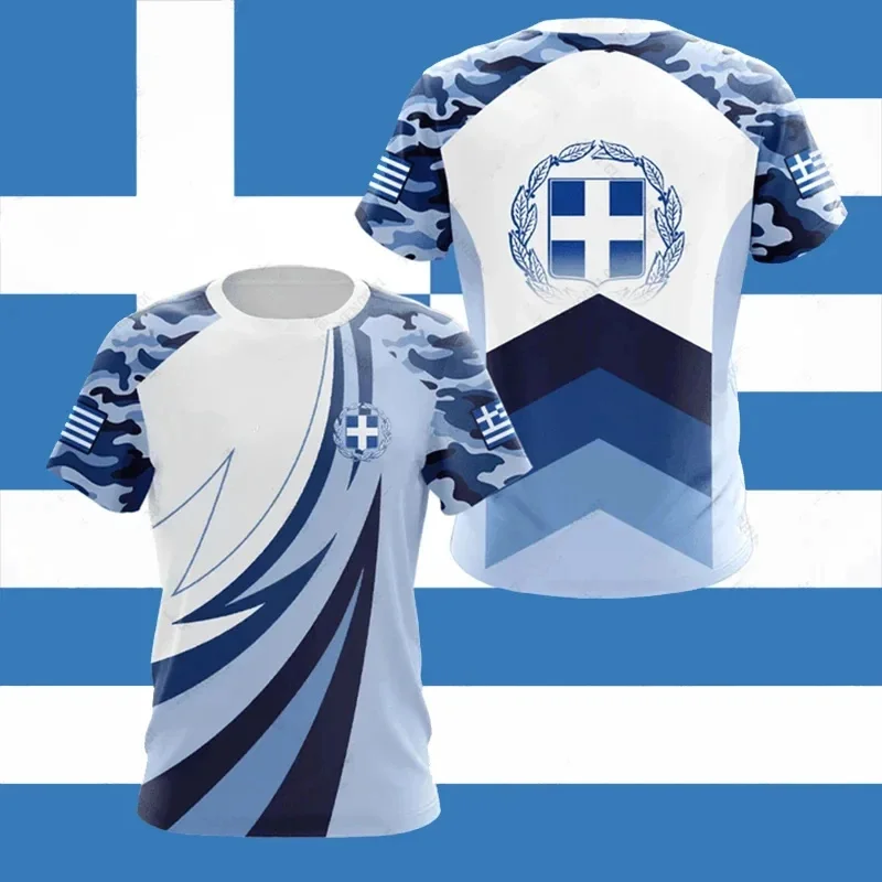 3D Print Hellas Flag T Shirt For Men National Emblem Pattern T-Shirts Summer Round Neck Short Sleeve Tees Women Kids Loose Tops