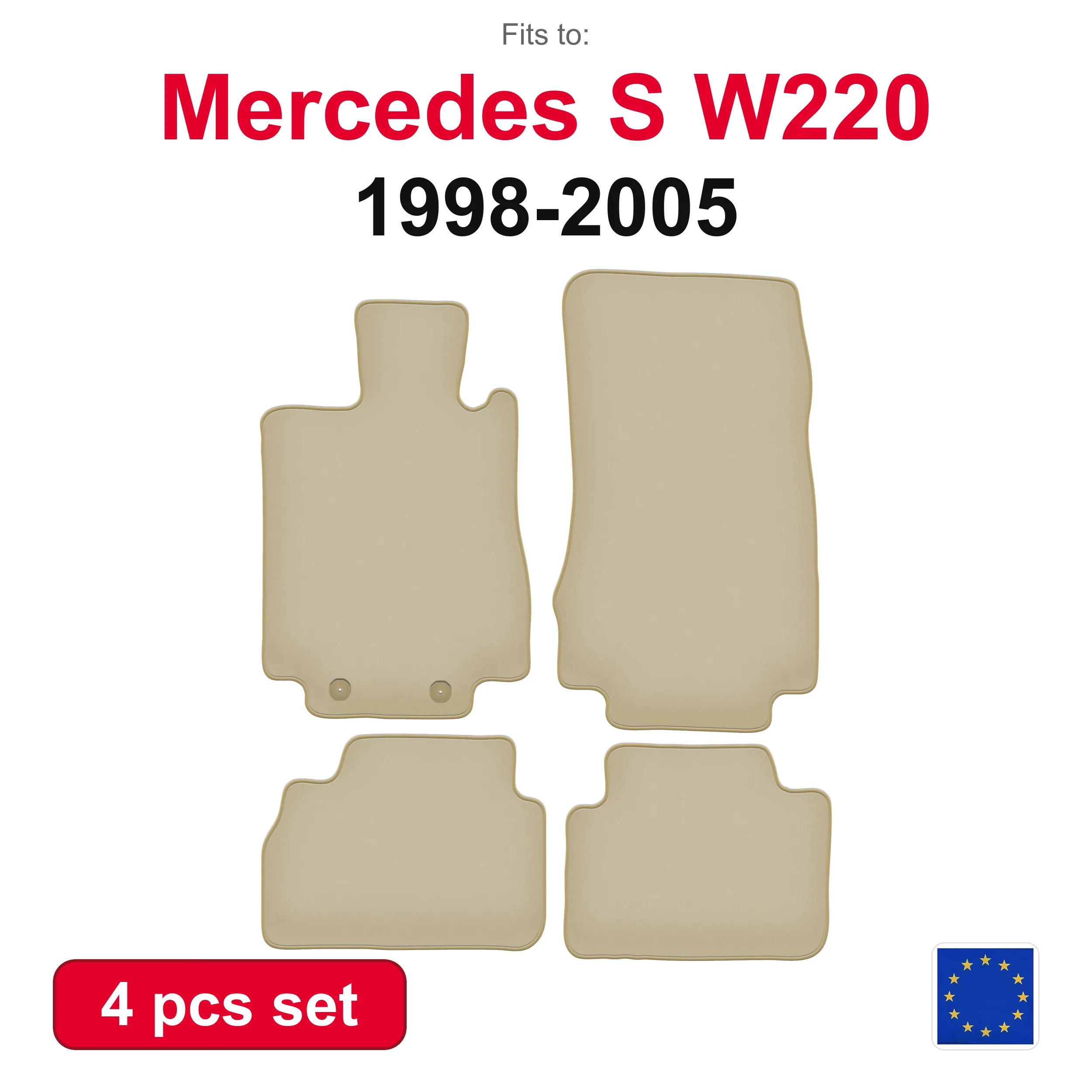 Image of PREMIUM-Autovelourmatten für Mercedes S W220 Limousine kurz (1998-2005) – beige, passgenau (4-teiliges Autoteppich-Set)