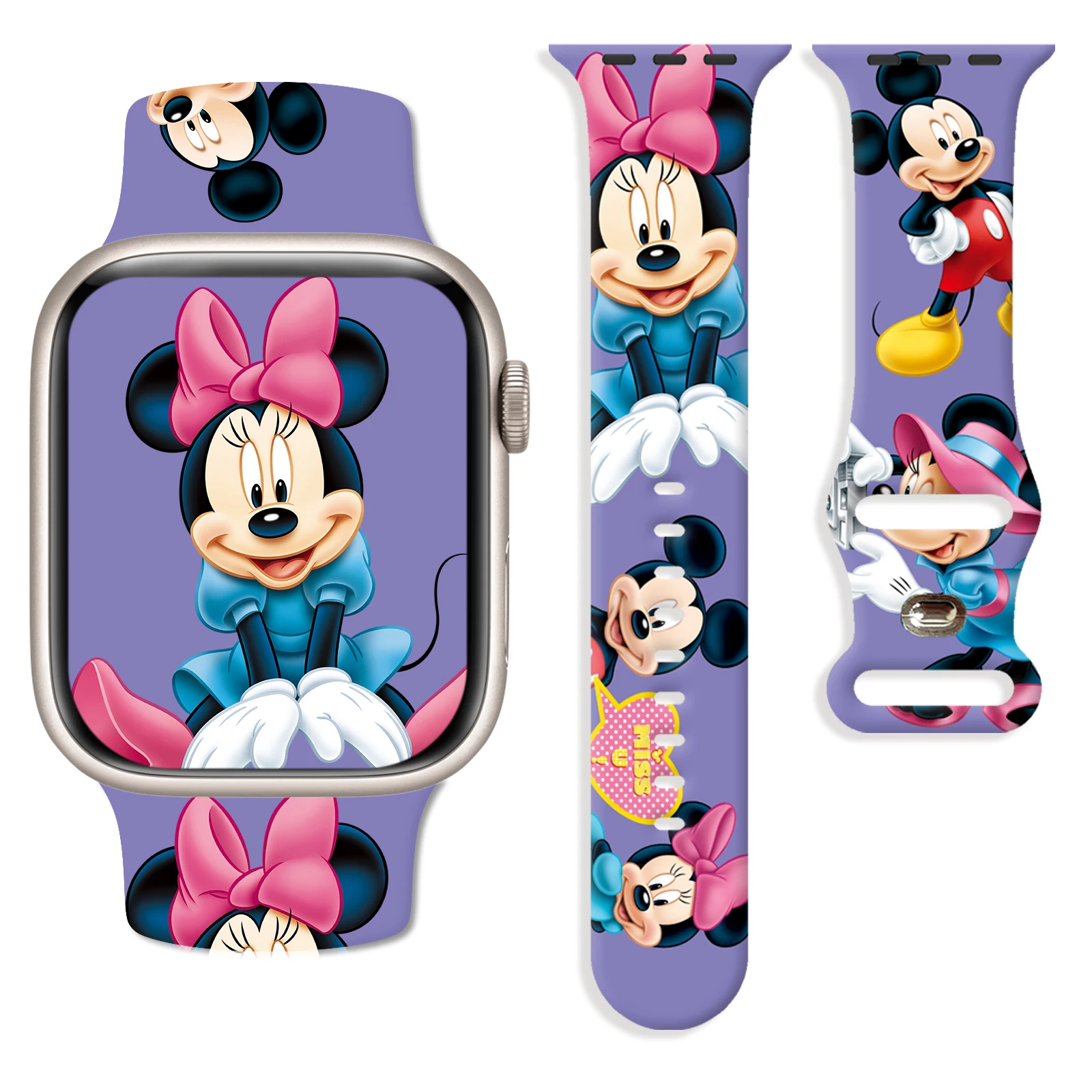 

Disney Mickey printed watch strap for Apple Watch 11 10 9 8 7 Silicone Band Replaceable Bracelet for iWatch 38mm 42mm 45mm 46mm
