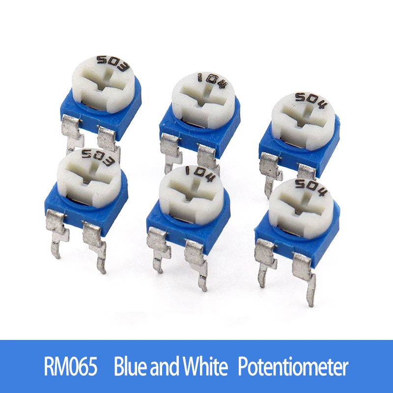 RM065 Blue and White Potentiometer Blue and White Adjustable Resistors 20R/100R/200R/1K/10K/1M Available in Multiple Specificati