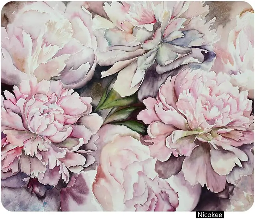 

Игровой коврик для мыши с акварельными пионами и розовыми цветами, Нескользящий Резиновый коврик для мыши для компьютеров и офисов, 9,5 дюйма x 7,9 дюйма