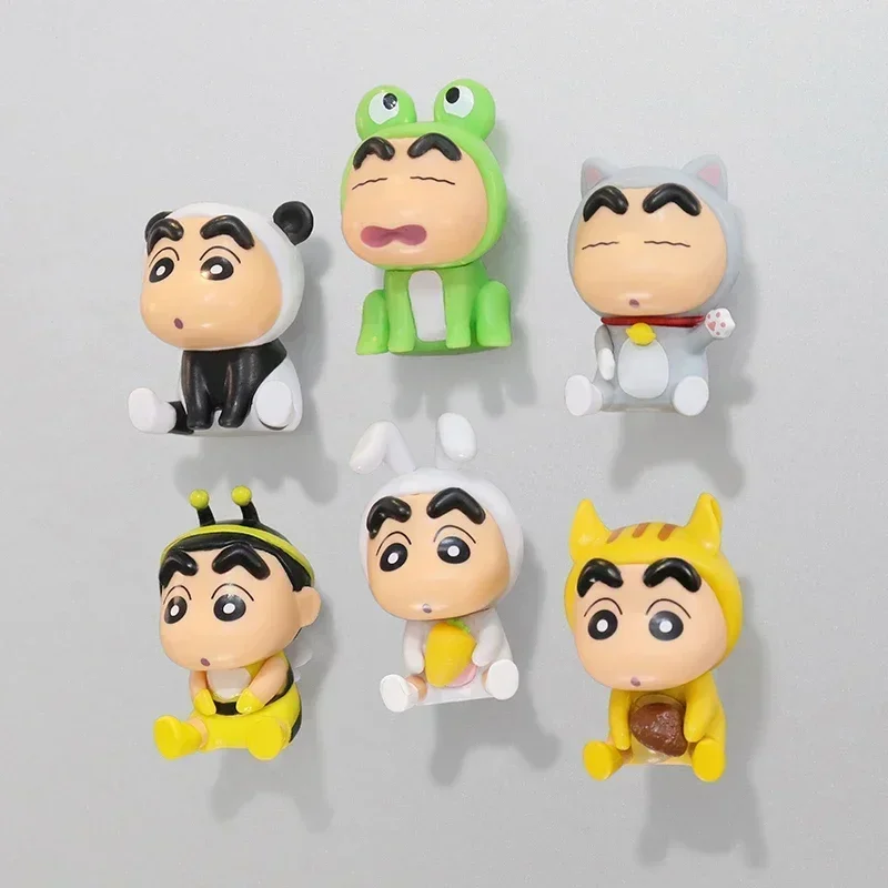 6pcs Anime Cartoon Crayon Shin-chan Figure Set Refrigerator Magnet Kawaii 3d Stereo Refrigerator Magnet Toys New Funny Gift