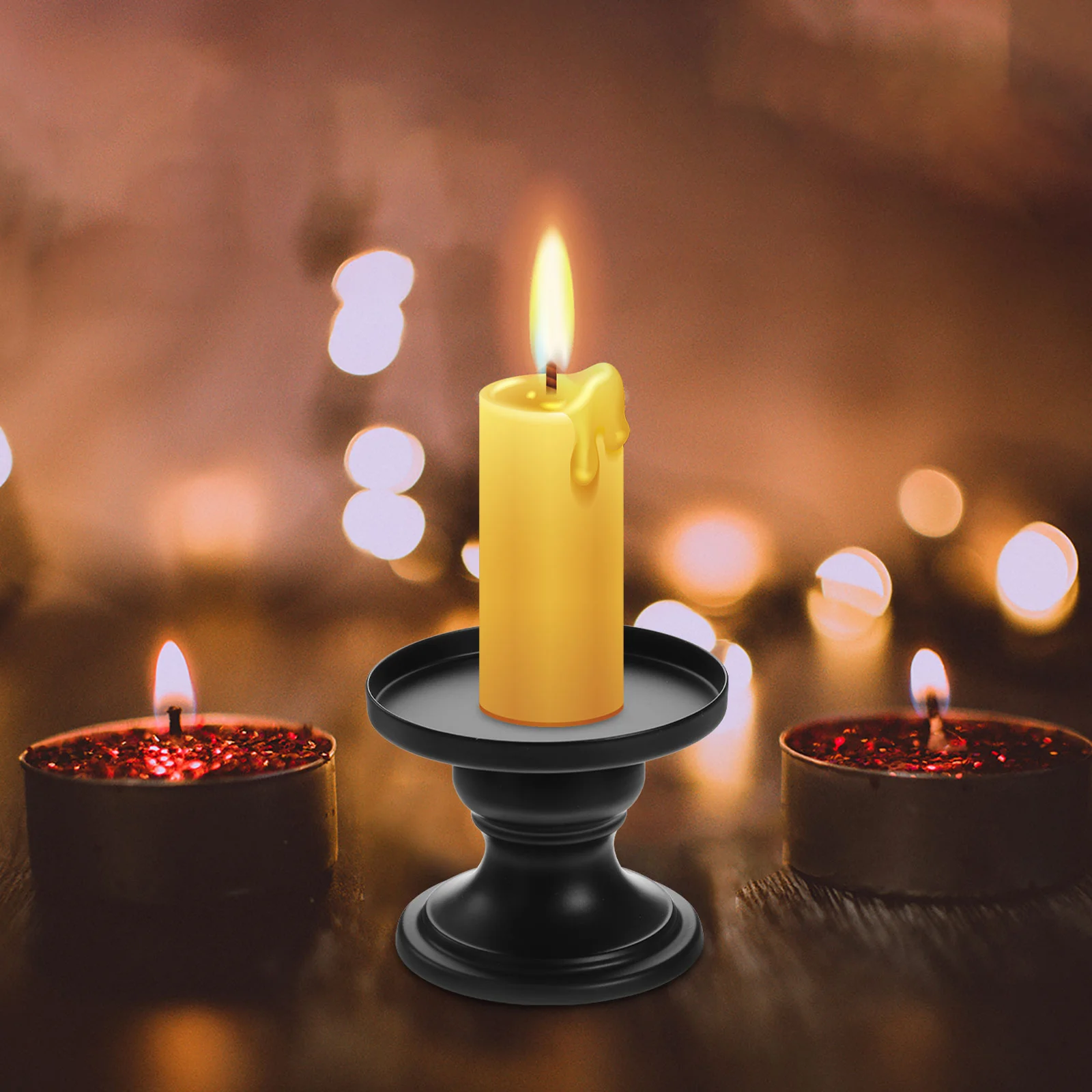 

2 Pcs Candlestick Ornament Holders Black Pillar Candleholder for Metal Banquet