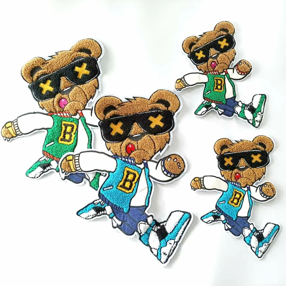 Wholesale Embroidery Chenille Letter Bear Patch,running Bears Patches,cartoon Badges Appliques for Clothing,DIY Accessory FD3046