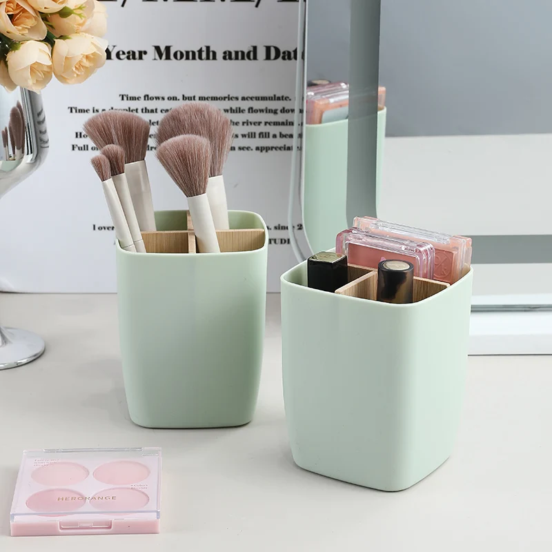 1 Three-Compartment Storage Box with Pen Holder, Bathroom Makeup Storage Box, Living Room Miscellaneous Storage Box, Bedroom Earrings, Hair Rings, and Jewelry Storage Box