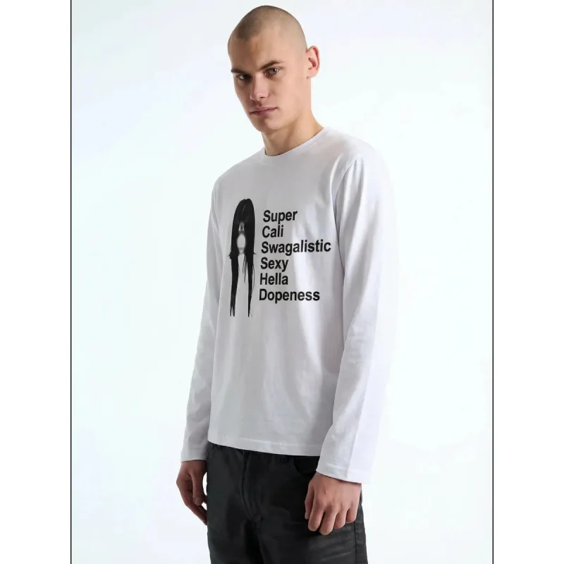 T-shirt unisexe à manches longues style INS, col rond, imprimé rétro, tendance printemps-automne, nouvelle collection