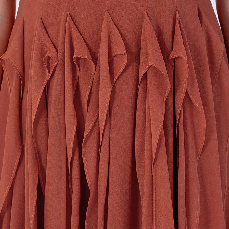 Voa seda três camadas georgette cravejado oco tridimensional fita vestido longo elegante maxi vestidos para mulher ae2220