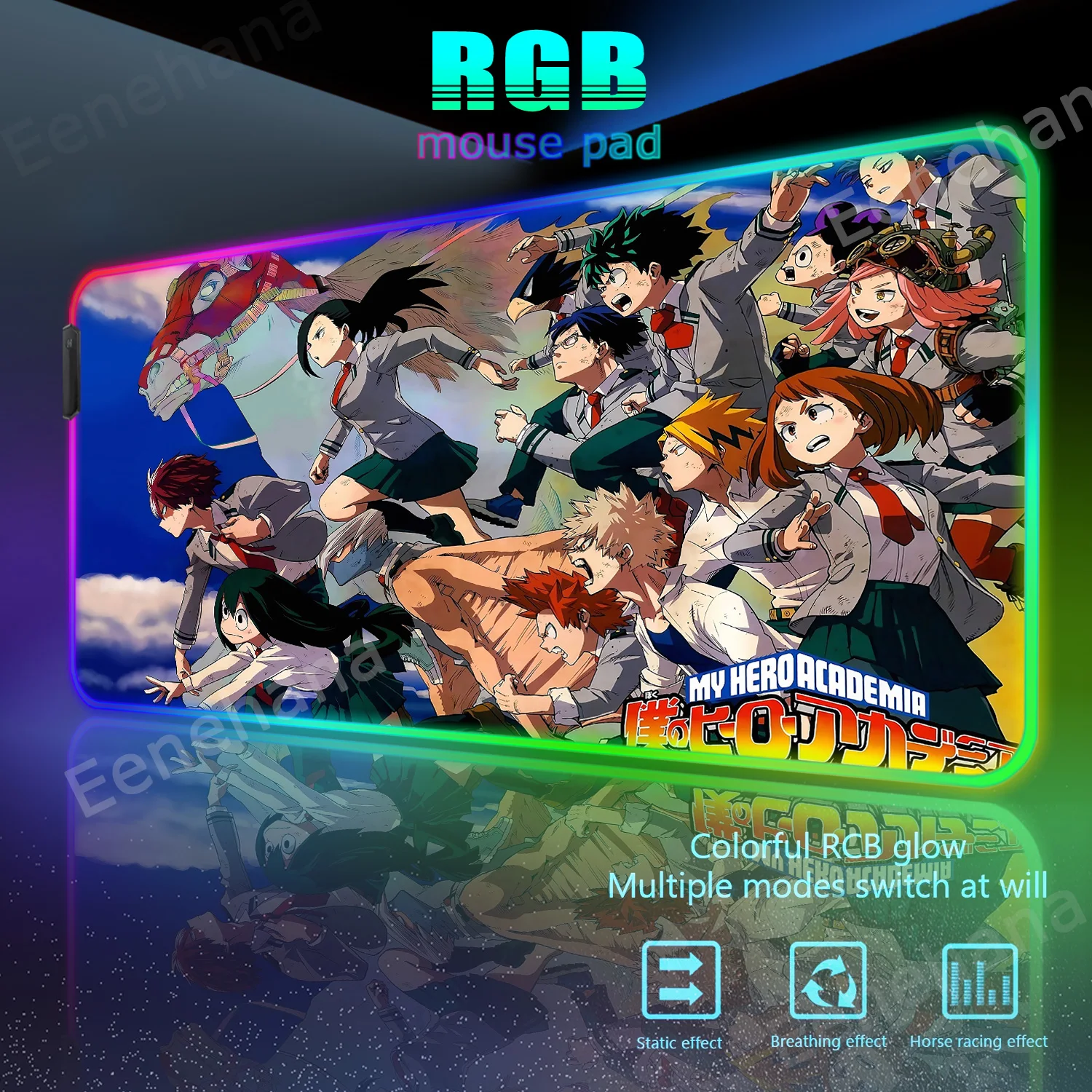 RGB My Hero Academia Gaming Accessorie Mouse Pad Keyboard Pad Large MousePad Anti-slip Natural Rubber Deskmat Office accessorie