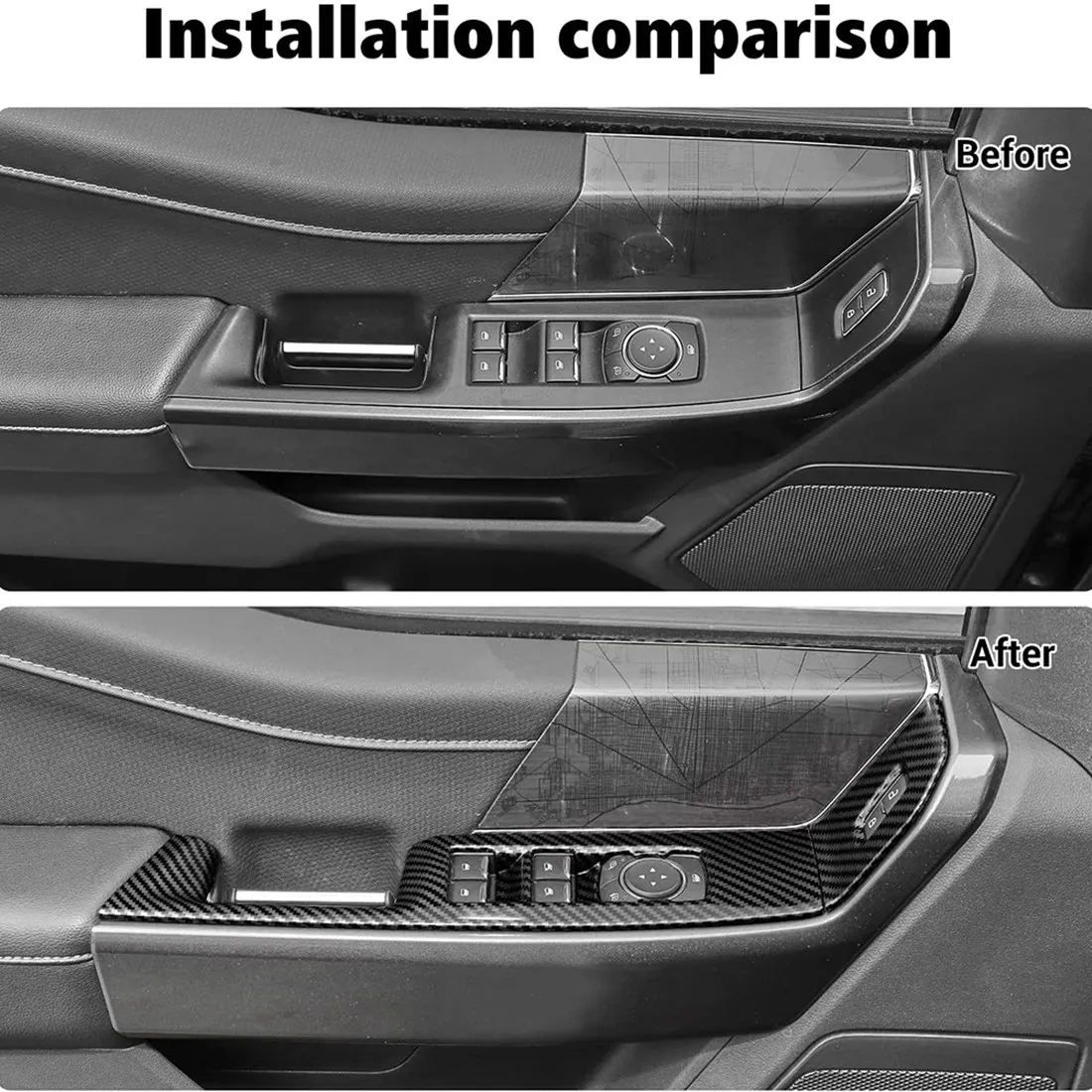 Window Lift Control Panel Interior Trim Switch Panel Accessories For Ford F150 2021 2022 ,ABS Carbon Fiber-M54K