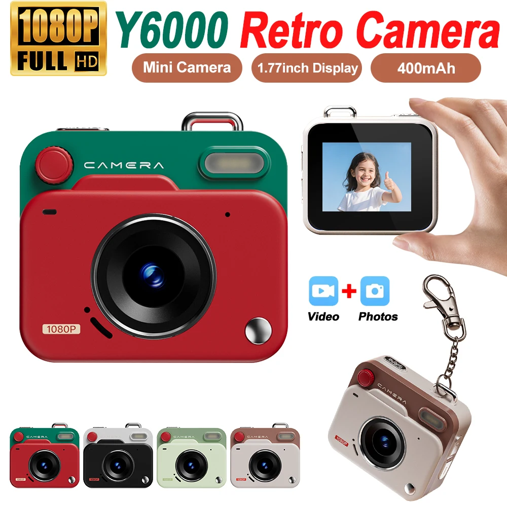 

Y6000 Mini Camera With Screen HD 1080P Portable Retro Ultra Compact Mini Camera Video Recorder With Flash Lamp Keychain Camera