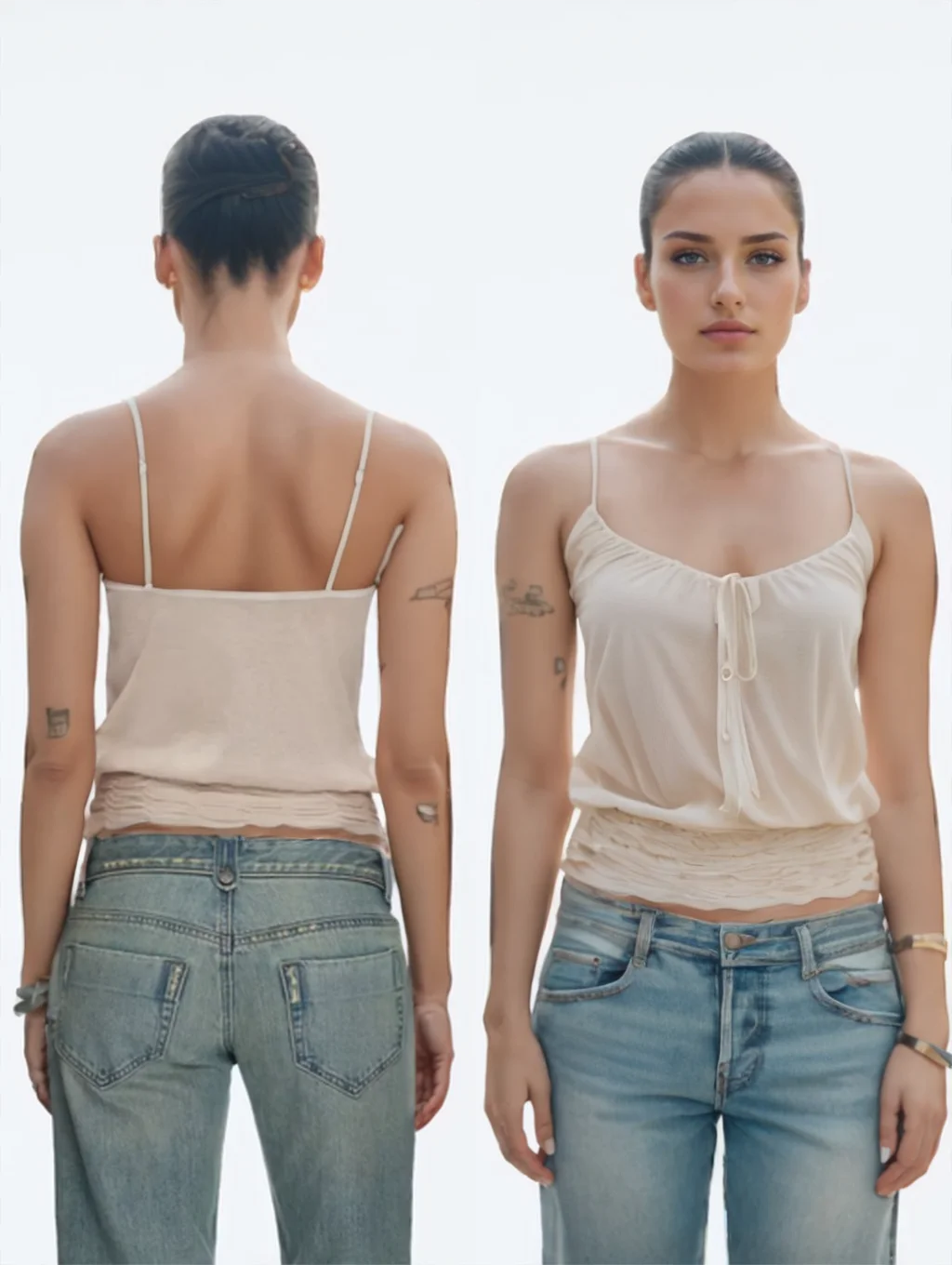 

Tank Casual Short Vest Semi-Sheer Knit Spaghetti Strap Backless Sexy Top Waist-Cinching Elastic Camisole Adjustable Ruched Neckline Design