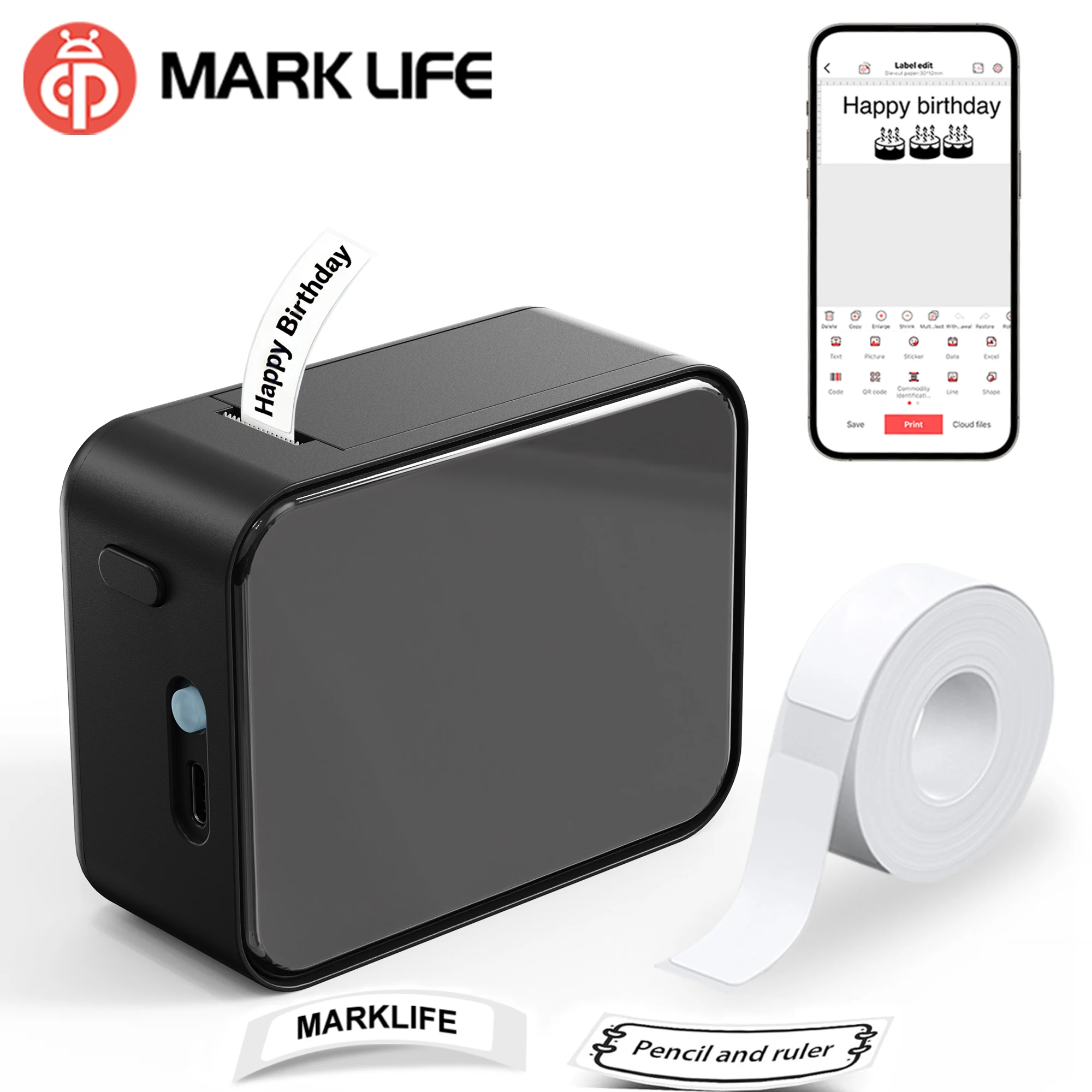Marklife P15 Mini Pocket Thermal Label Printer Wireless Bluetooth Adhesive Label Maker Similar as D11 D110 D101 Portable Printer