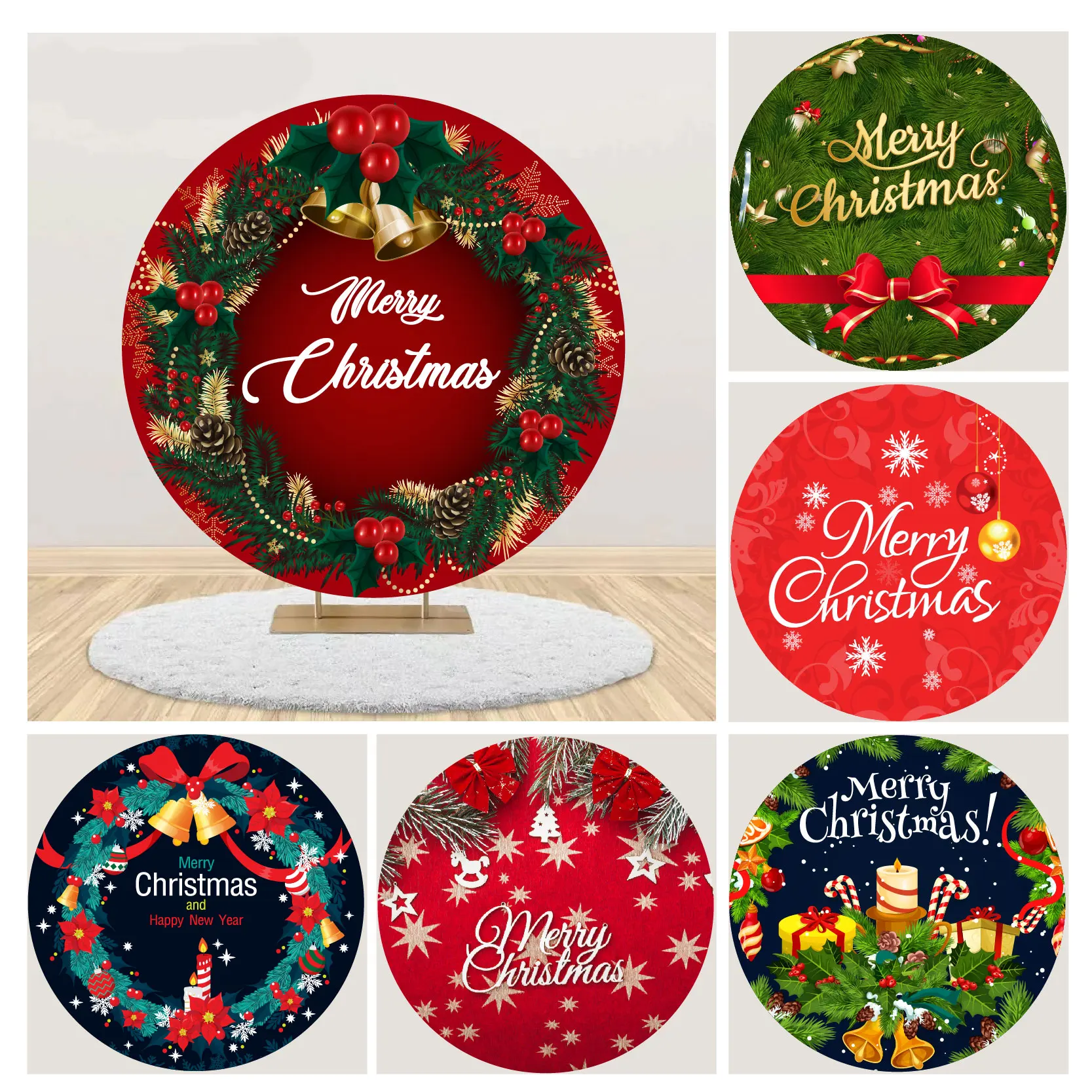 

Christmas Party Supplies Round Backdrop Cover Spandex Fabric for Merry Christmas Balloons Frames Decoration Photo Studio Props