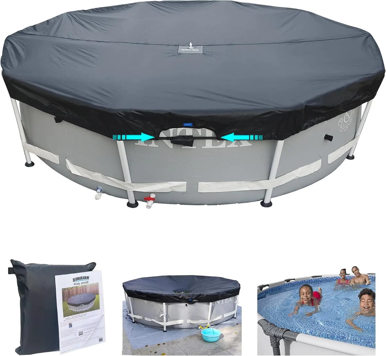 24Ft Round Pool Cover, Prevents Water Accumulation Above Ground Pool Cover, Quick Installation And Removal One-Piece Pool