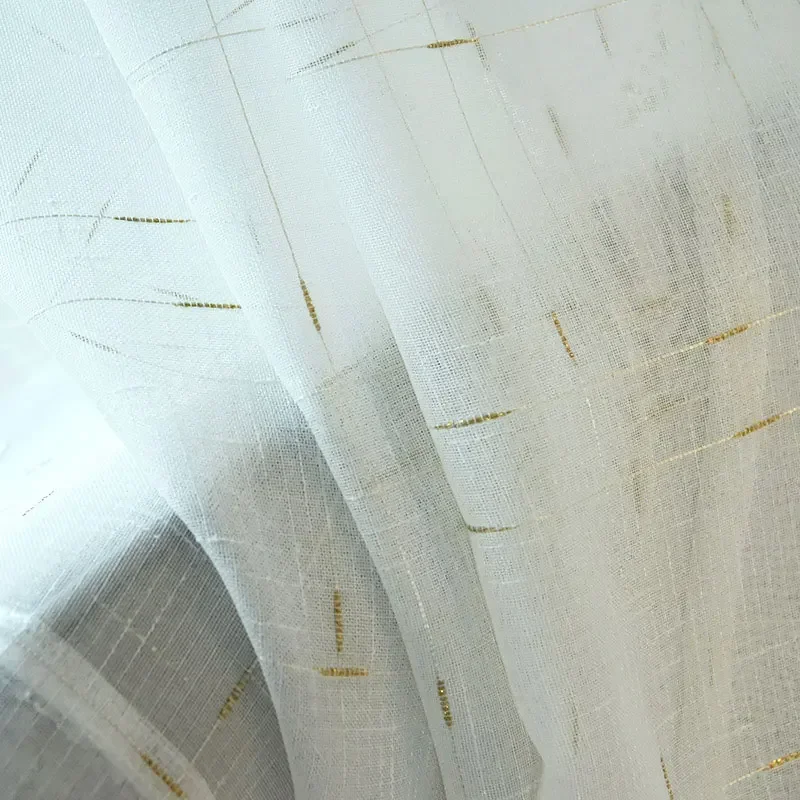 Modern Linen Tulle Curtains Plaid Sheer Voile Drapes for Living Room Kitchen Window Screening Elegant Light Filtering Home Deco