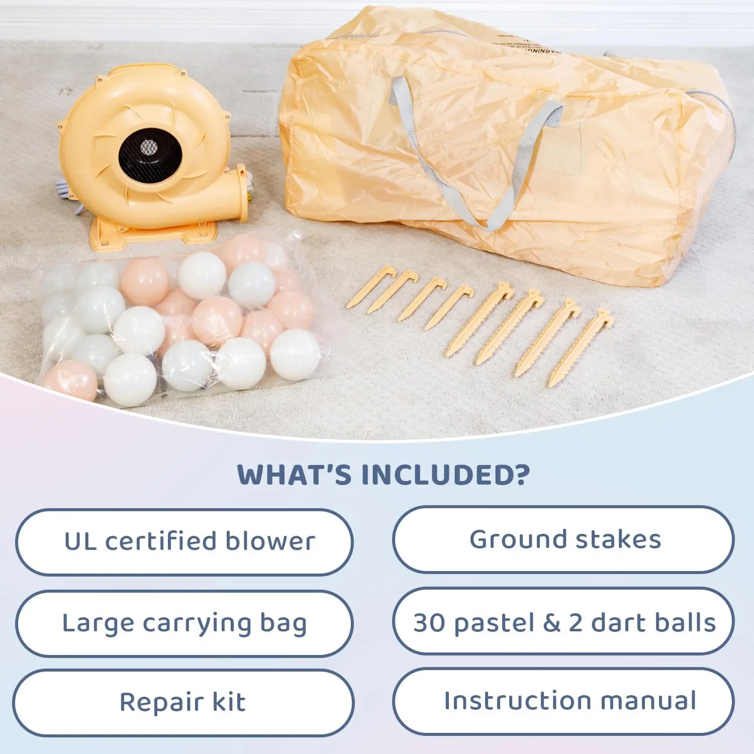 White Bounce House with Slide,Blower Included, Bouncy House with Basketball Hoop, Pastel Plastic Balls, Trendy Bouncer for Kids