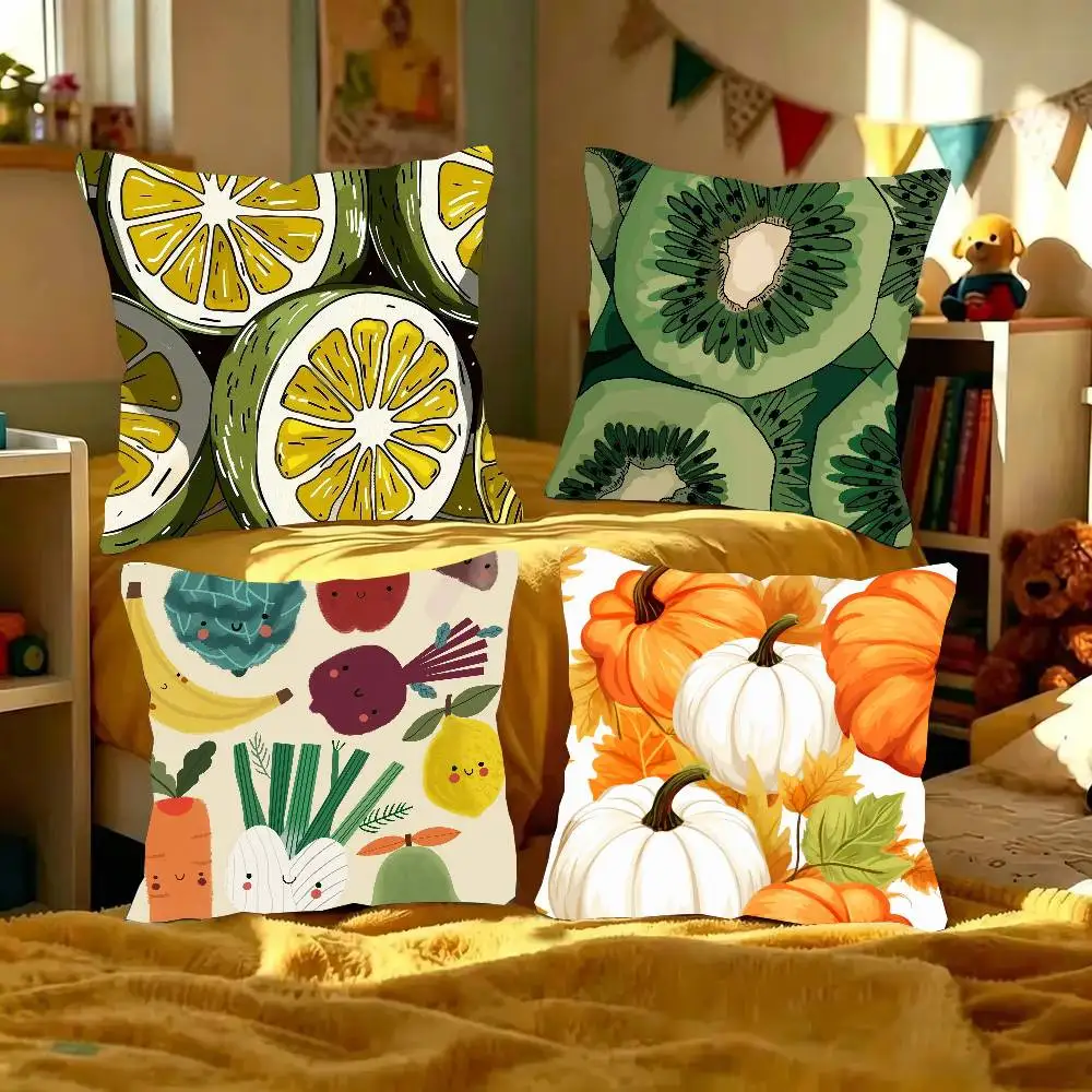 Interesting Abstract Fruits And Vegetables Pillow Case Fashion Square Pillowcase Bedroom Sofa Room Ins Decoration Leisure