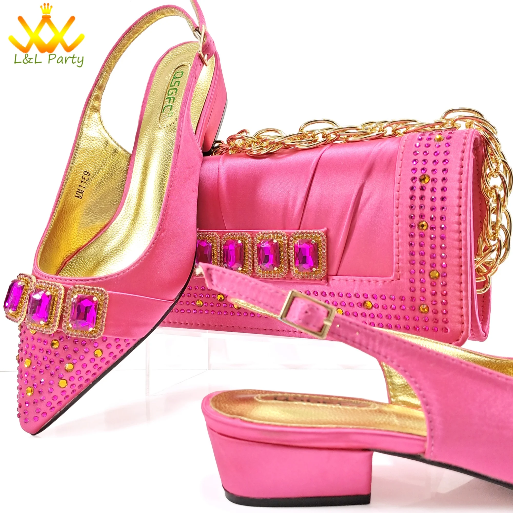 Fashion 2024 Classics Style Autumn Winter New Arrivals Italian Ladies Shoes Matching Bag Set in Fuchsia Color for Garden Party