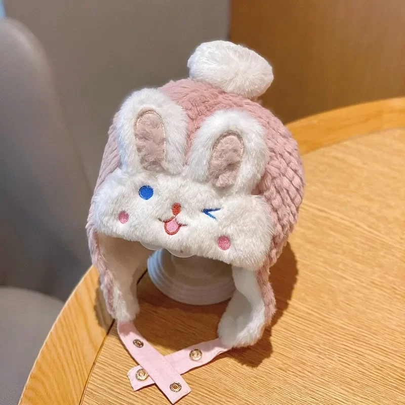 لطيف أرنب الطفل غطاء للأذنين قبعة الشتاء رشاقته أفخم طفل الأذن حماية قبعة الكرتون الدافئة الاطفال صبي فتاة قبعة قبعات