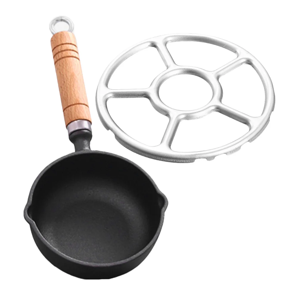 

1 set Small Cooking Pot With Wood Handle Nonstick Mini Frypan For Oil Eggs Space Saving Spout Design Easy Clean