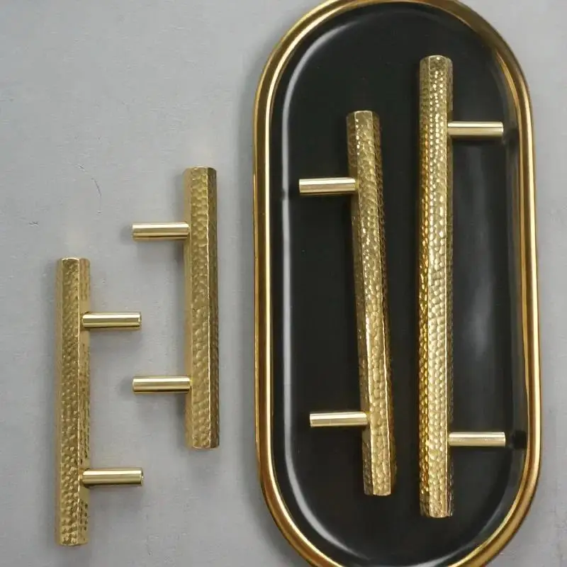 Hexagonal Brass Handle Long Handmade Hammer Pattern Cabinet Handle High-end Cabinet Door Drawer Handle Home Decoration Hardware