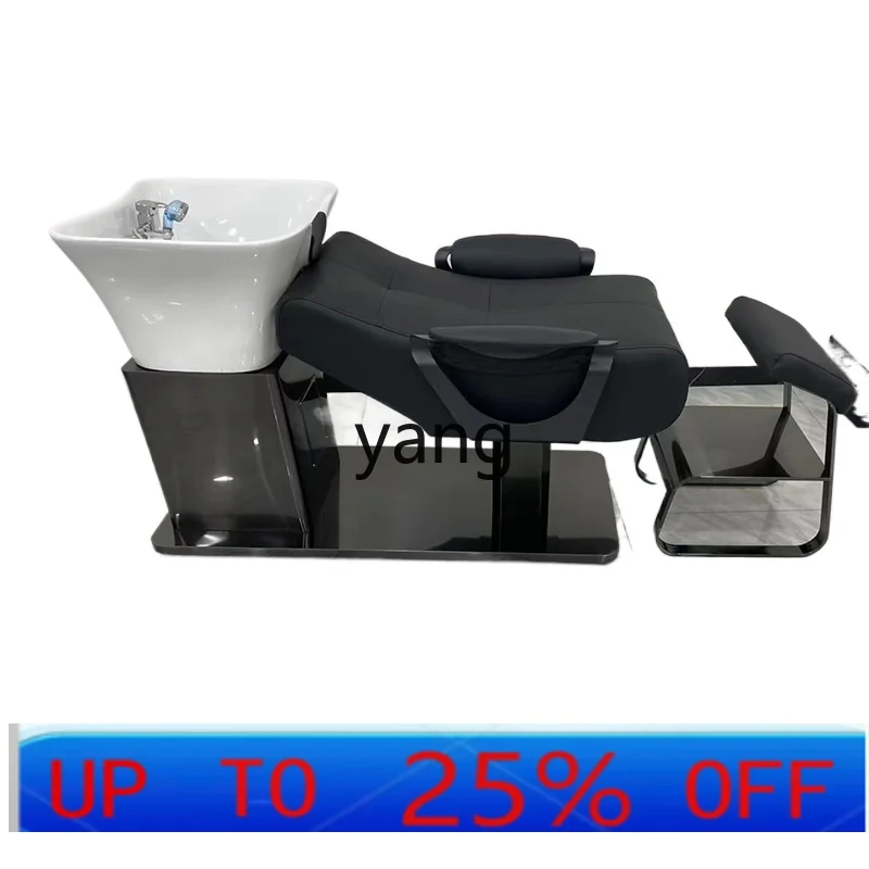 LTT barber shop shampoo bed hair salon special semi-lying flush bed high-end stainless steel ceramic deep basin