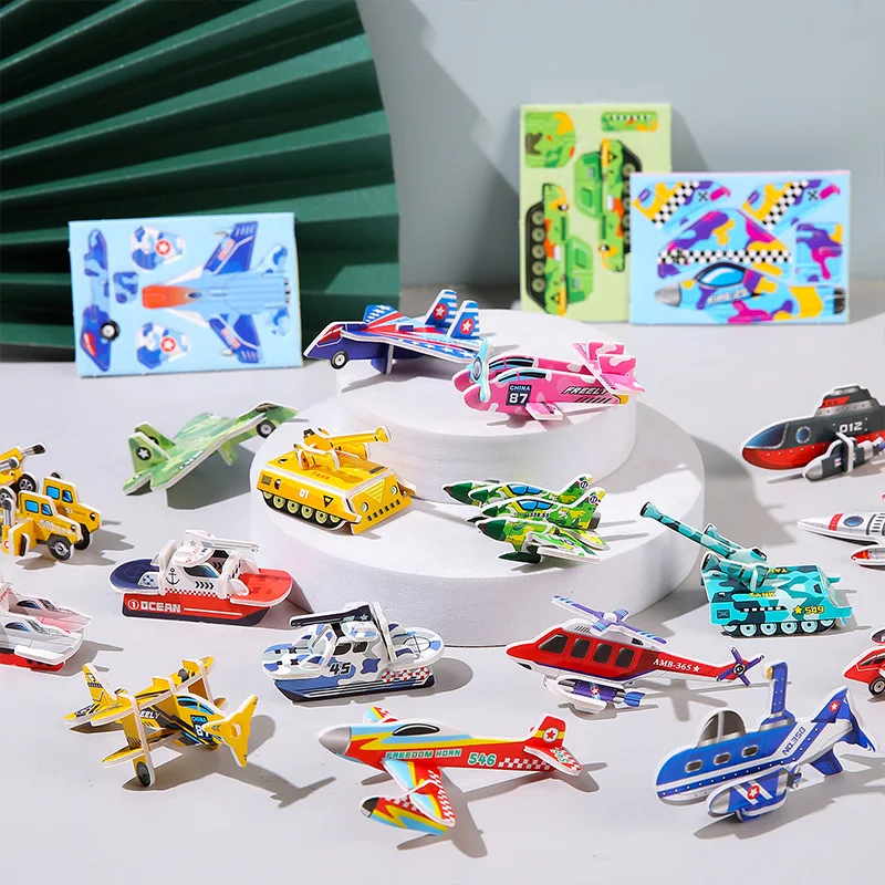 30PCS 3D DIY Paper Jigsaw Puzzles for Animal & Dinosaur & Aircraft Tanks Mini Cartoon Puzzle Toys for Kids Birthday Party Favors