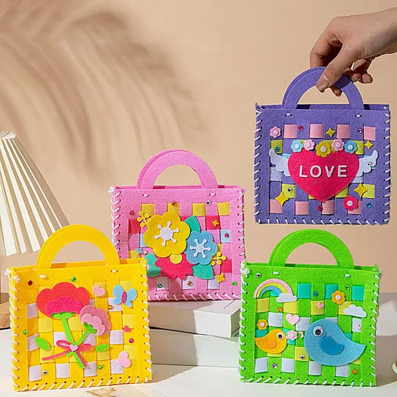 Kids Bag Sewing Set Felt Handmade Purses Sewing Crafts Material Kit Funny Handbag Pouch Handcraft Toys Birthday Christmas Gifts