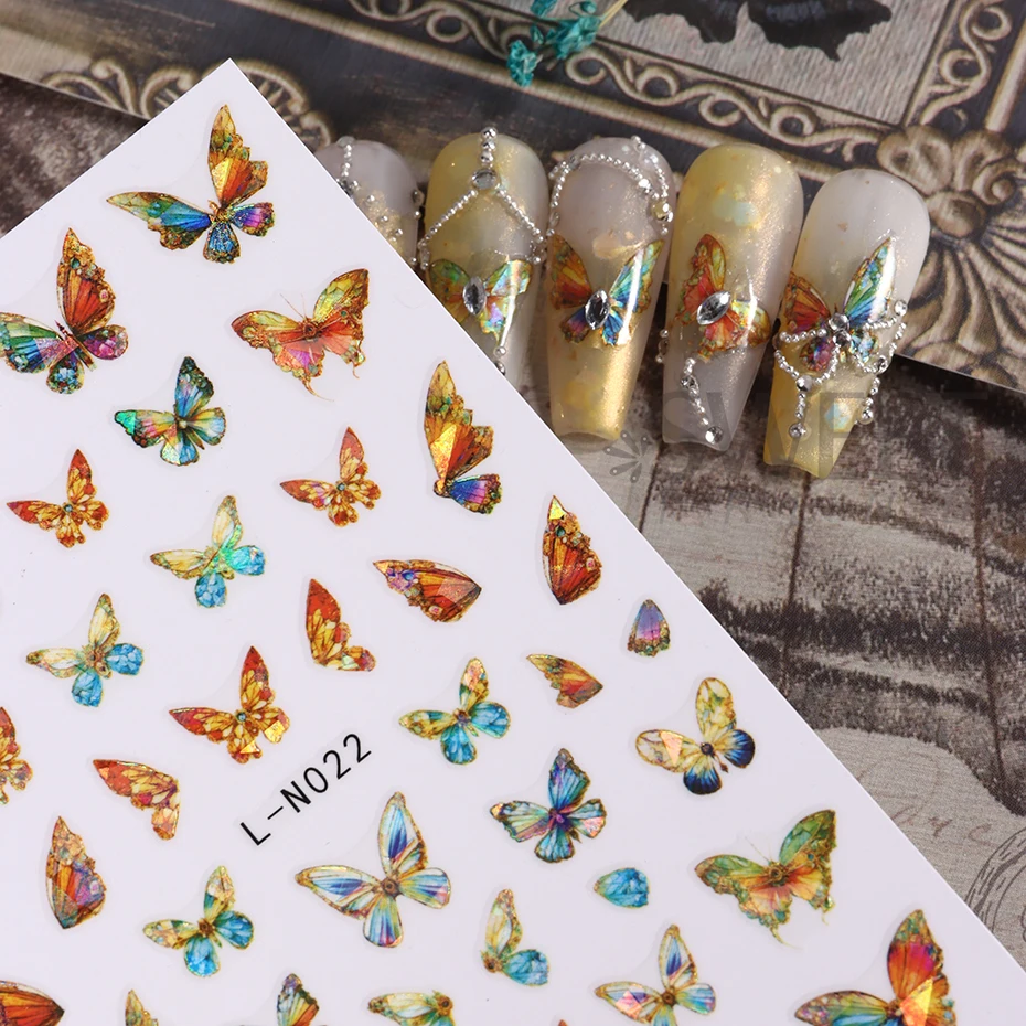 1PC 3D Luxury Laser Butterfly Nail Stickers nero bianco oro geometria cursore autoadesivo Nail Art decalcomanie decorazioni per Manicure