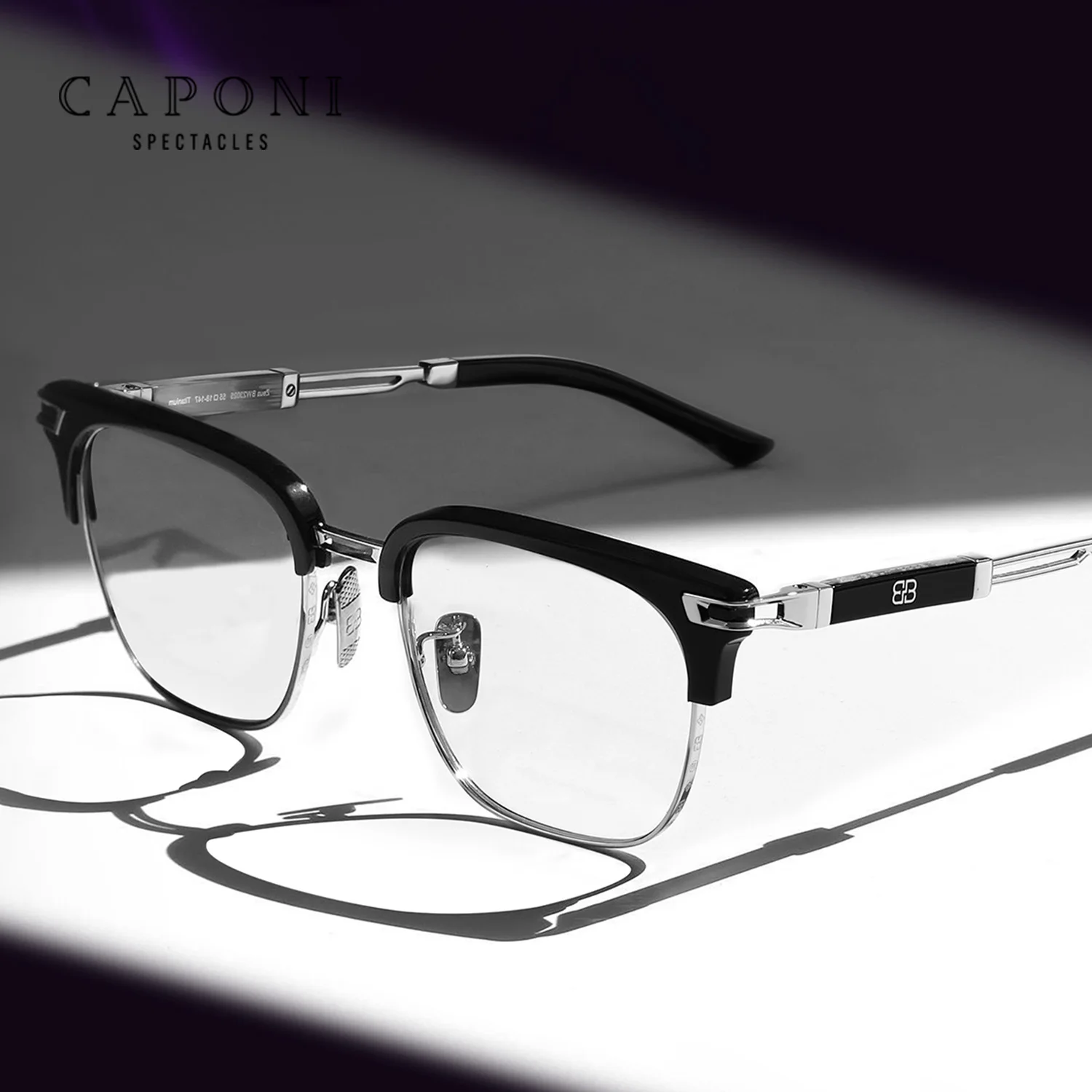 

CAPONI New Men’s Glasses Frame Pure Tianium Anti Blue Vintage Eyeglass Frames Hot Popular Acetate Customized Eye Frames J23025