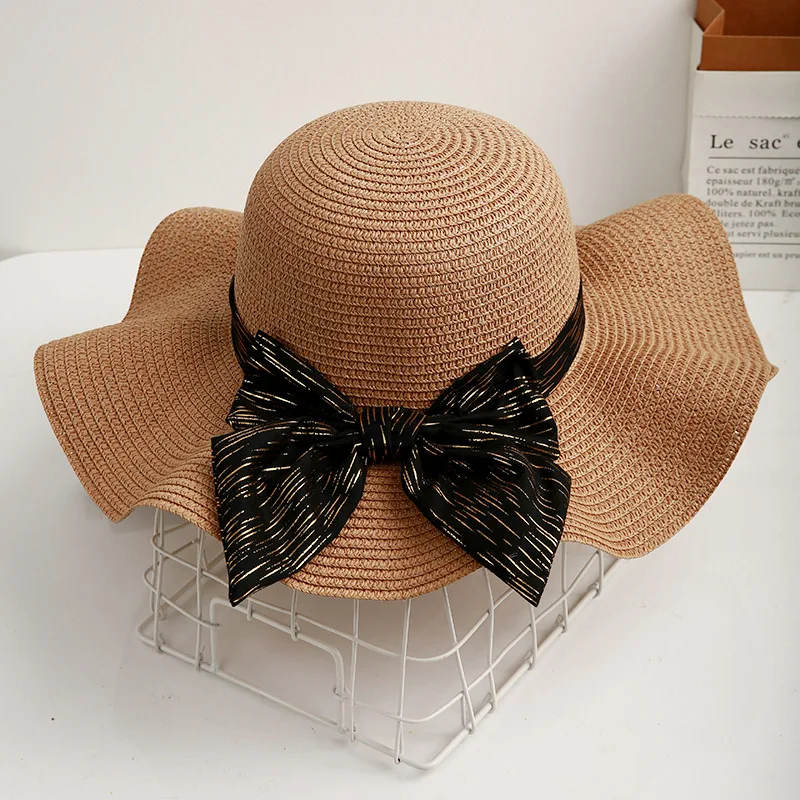 

Women's Straw Hat Summer Korean Style Fashionable All-match Bow Wavy Edge Big Brim Fisherman Hat Holiday Vacation Beach Sun Hat