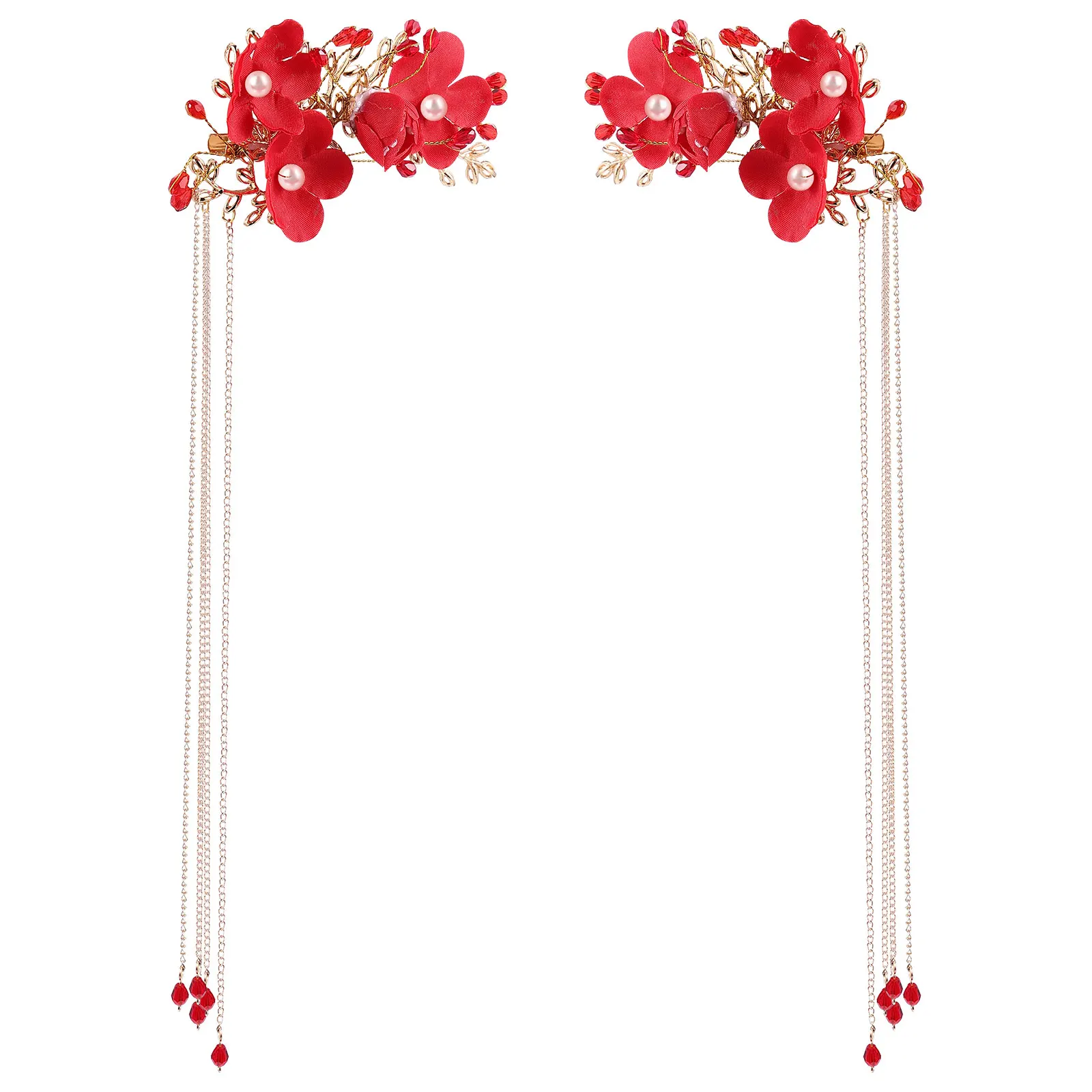 

Свадебные заколки для волос, свадебные заколки с цветами, красный головной убор с кисточками, аксессуары для головного убора для женщин и девочек