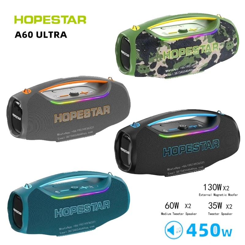 

HOPESTAR A60 ULTRA 450W Bluetooth 5.4 Speaker with 30000mAh Removable Battery, IPX6 Waterproof, and Wireless Microphone.