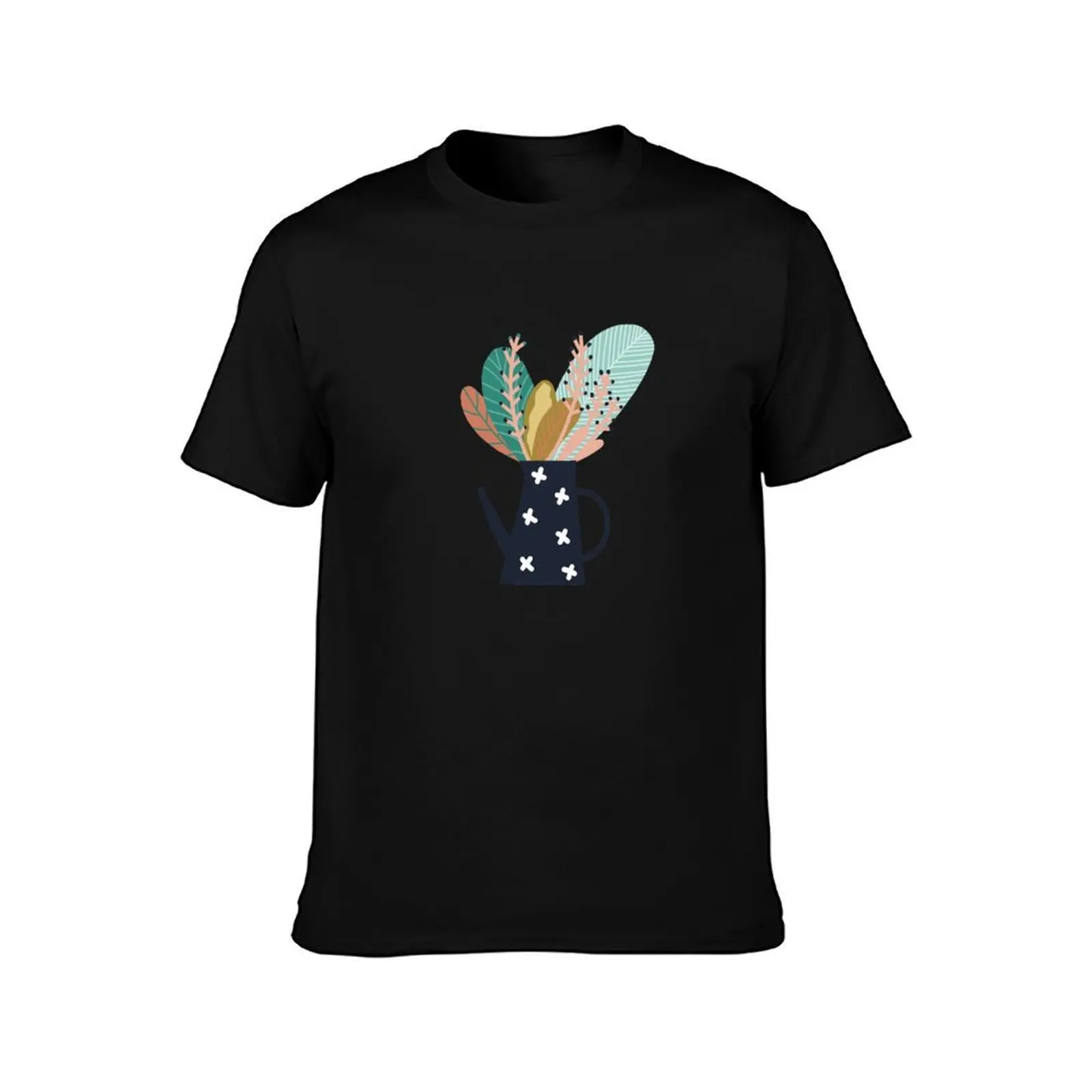 Botanical coffee pot T-Shirt, Summer Casual Cotton Tee, Oversized Streetwear Tops, Vintage Graphic Print, Loose Fit Short Sleeve