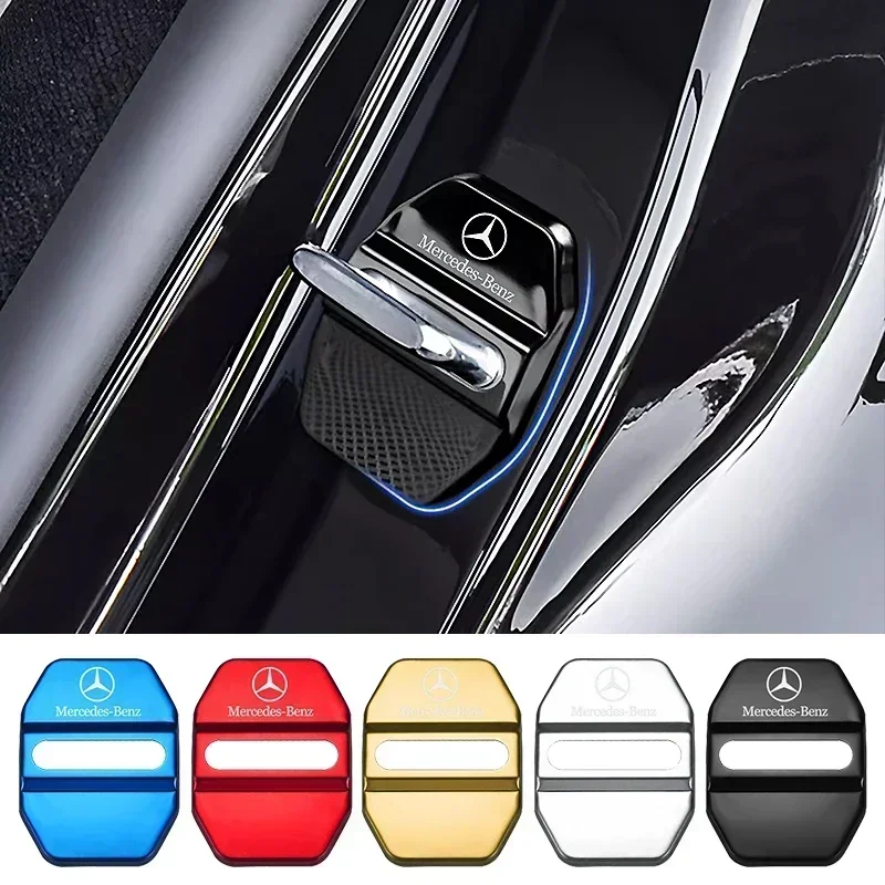 4 قطعة غطاء قفل باب السيارة حماية مشبك غطاء مزلاج وقف مكافحة الصدأ لمرسيدس بنز AMG A B C E S الفئة GLC GLK GLE GLA CLA GLB